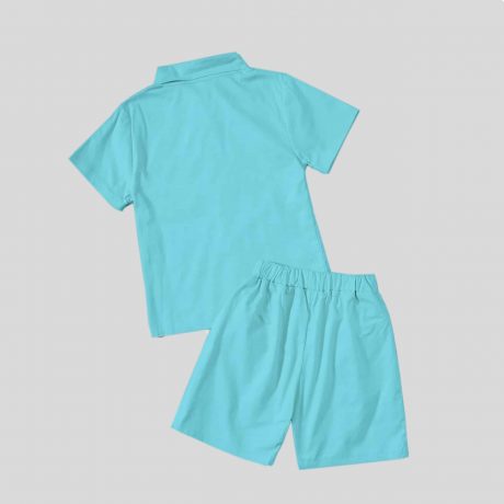 Boys light blue Button Front Shirt & dark brown elastic Shorts-RKFCW183