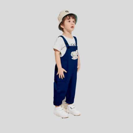 Boys Navy Blue Dungarees with Cute Elephant Print Details, Stylish and Comfortable-RKFCW184