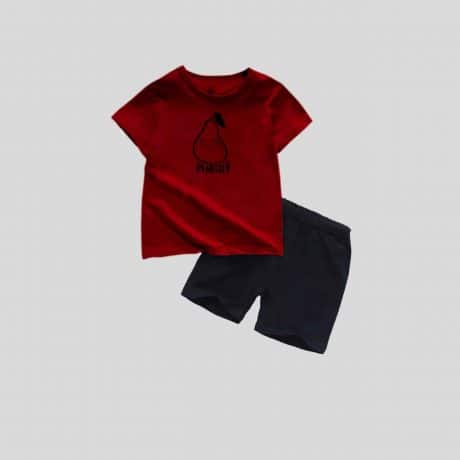 Boys Cute Print Maroon T-shirt and Shorts Set – RKFCW353