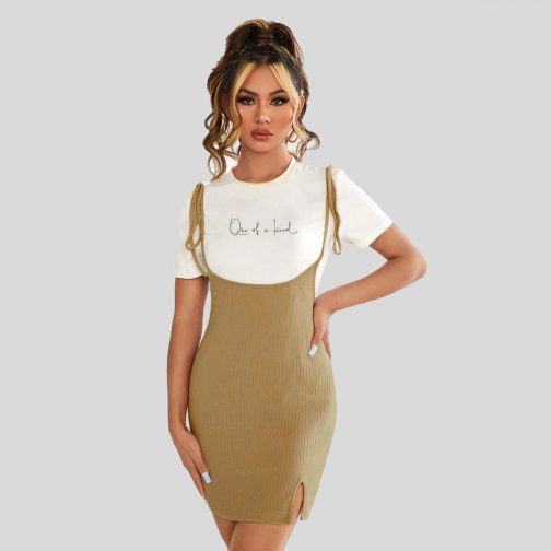 Latte color Knot Shoulder Split Hem 