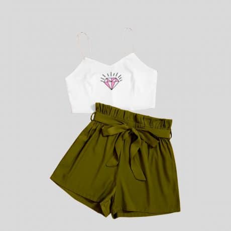  Crop Cami Top & Paper Bag Waist Shorts-RCB006