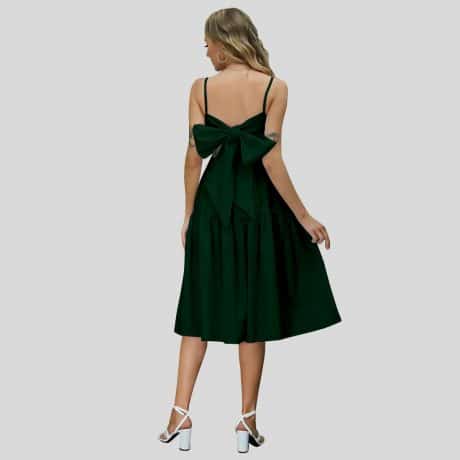 Dark Green Bow Back Cami Dress-RCD023