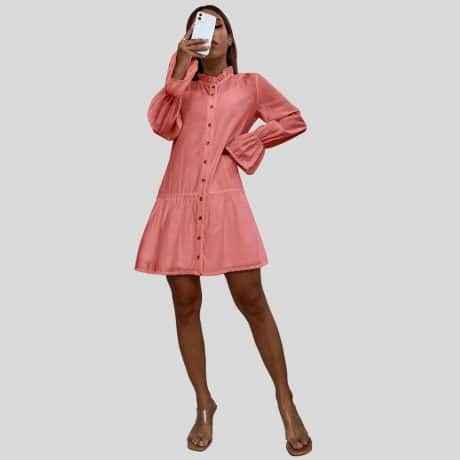 Baby Pink Frill Trim Flounce Sleeve Single Breasted Coat & Cami Dress-RCD029