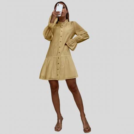 Cream Color Frill Trim Flounce Sleeve Single Breasted Coat & Cami Dress-RCD030