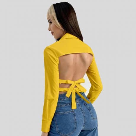 Bold Yellow Cut Out Backless Tie Back Crop Top-RCT038