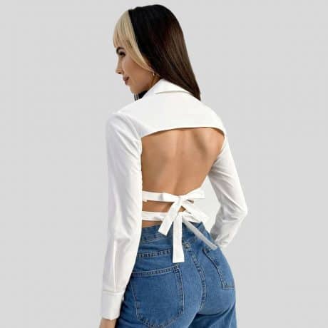 Bold White Cut Out Backless Tie Back Crop Top-RCT039