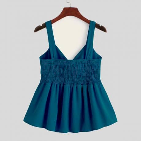 Yale Blue Tie Front Shirred Peplum Top-RCT040