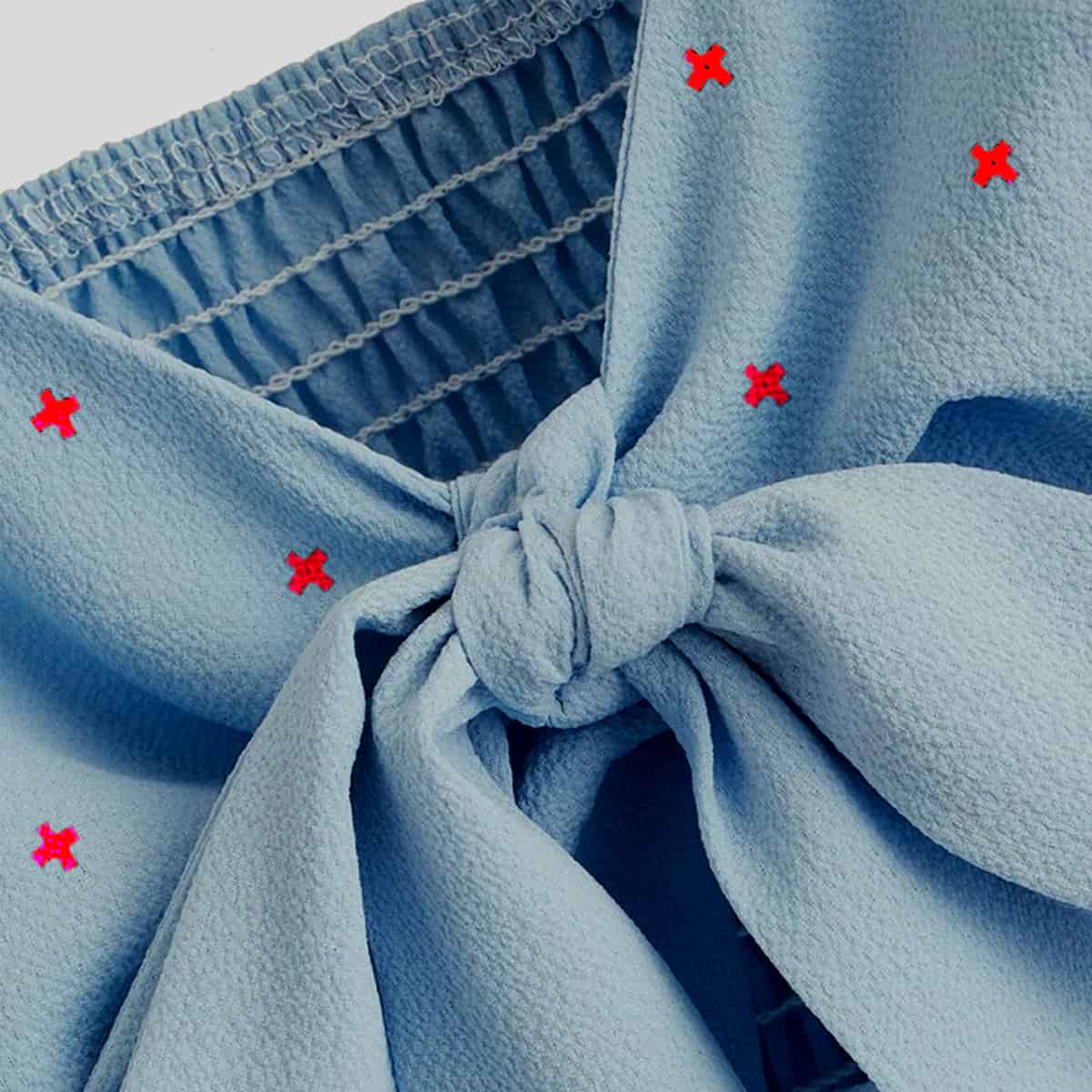 Yale Light Blue Tie Front Shirred Peplum Top-RCT041