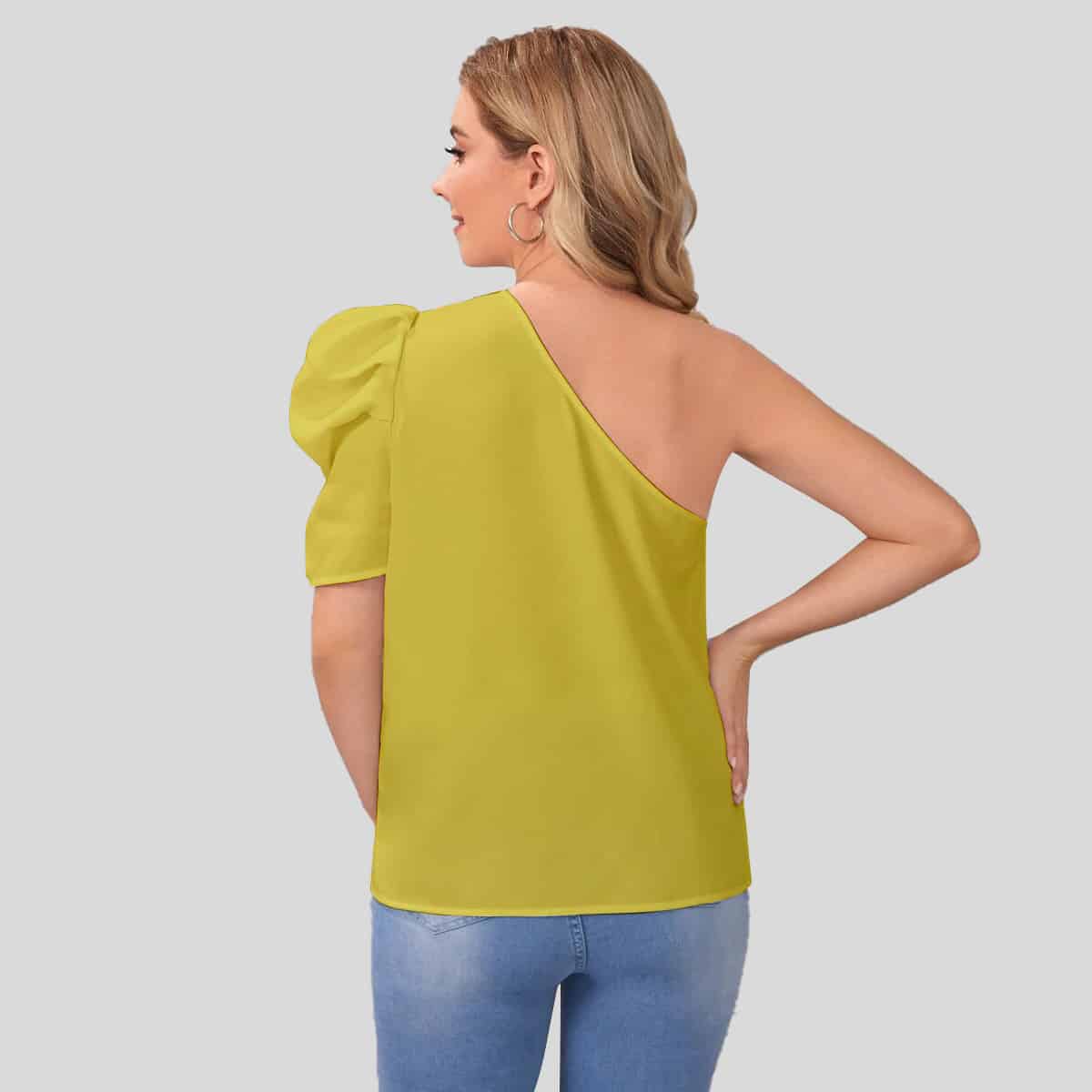 Yellow One Shoulder Puff Sleeve Top-RET083B