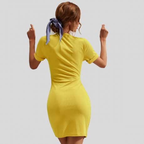 Yellow Tie Front Causal Dress-RCD013