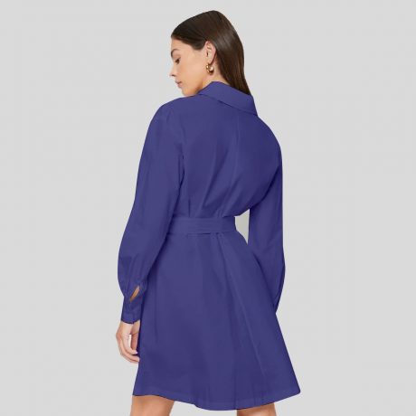 Window Blue Plicate Detail Belted Shirt Dress-RCD017