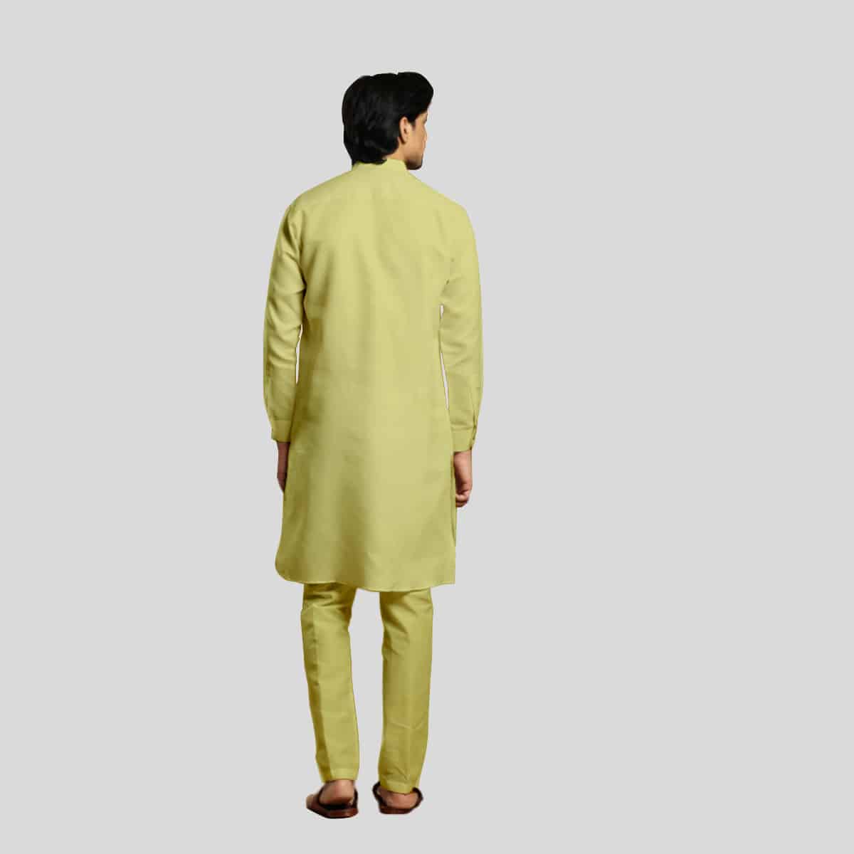 Solid Dijon Light Yellow Festive Kurta Set In Cotton For Men-RMK007
