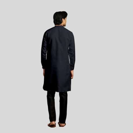 Solid Black Festive Kurta Set In Cotton For Men-RMK009