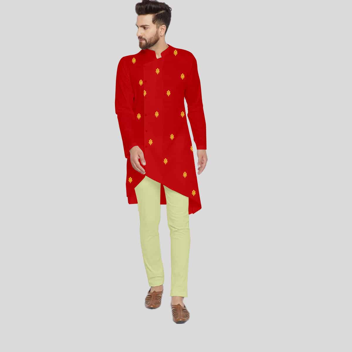 Men Red Kurta With  Pajama and Embroidery-RMK011
