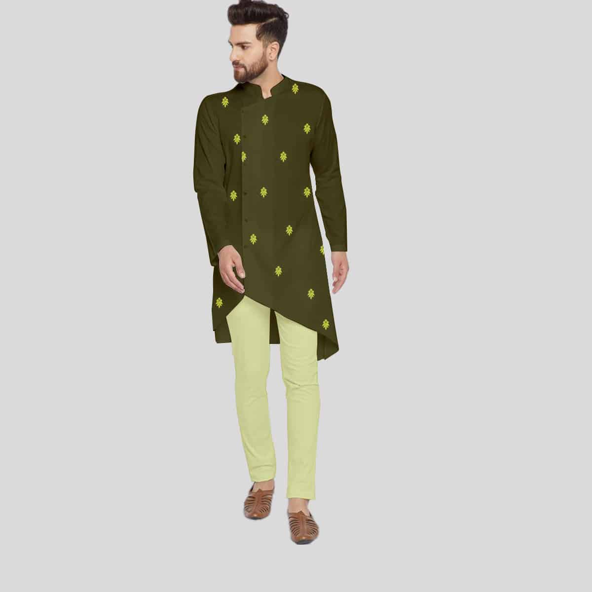 Men Green Kurta With Pajama and Embroidery-RMK012