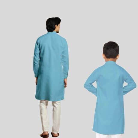 Light Blue Colour Twinning Cotton Pathani Kurta-RKC003