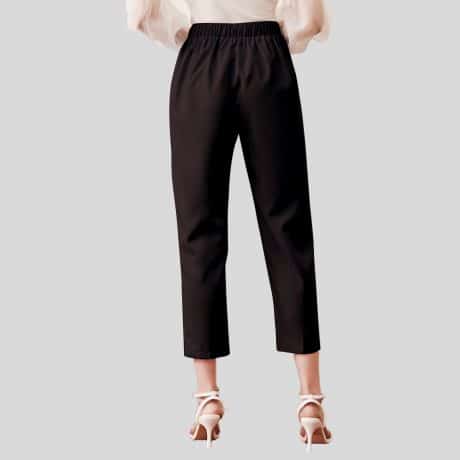 Black Elastic Waist Tape Detail Fold Pleated Cropped Pants-RCP003