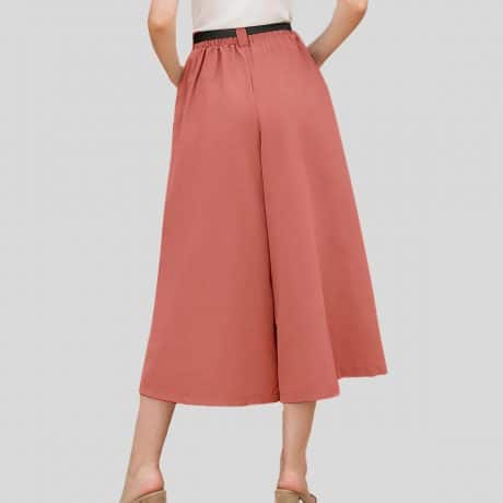 Pink High Waist Slant Pockets Plicate Belted Pants-RCP013