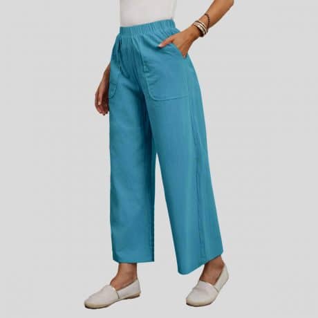 Sky Blue Slant Pockets Wide Leg Pants-RCP015