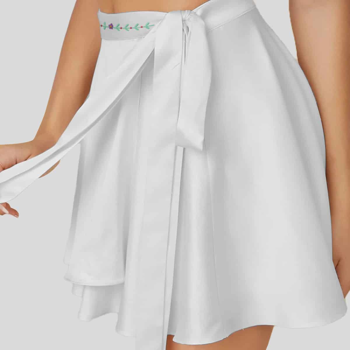 White Self-Tie Mini Wrap Skirt-RCS001