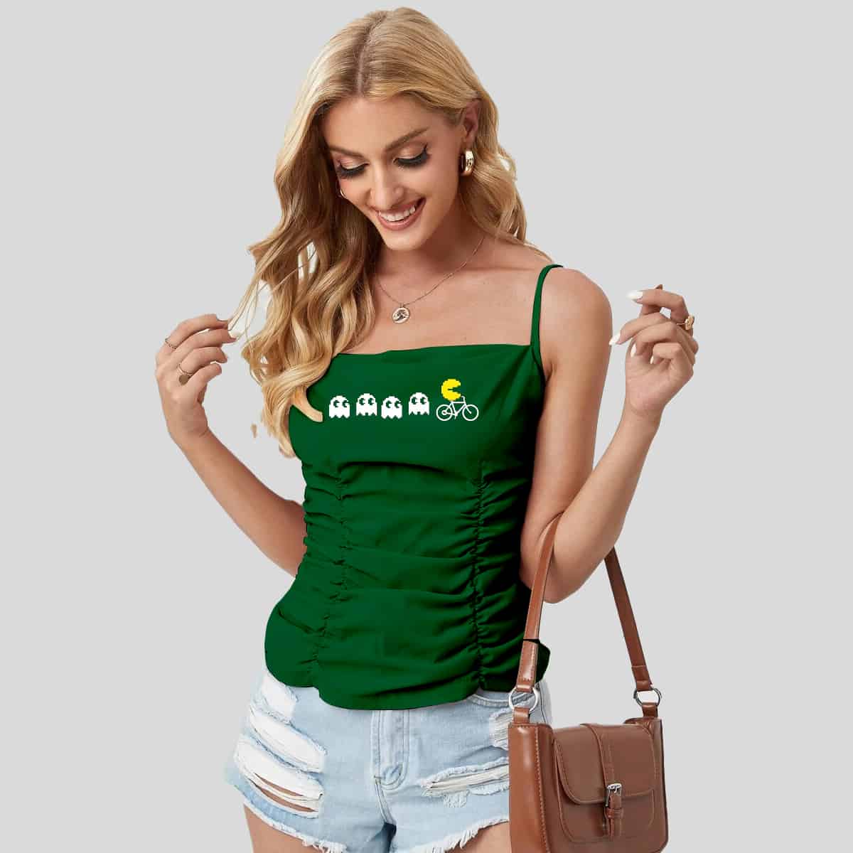 Pine Green Rucked Front Cami Top-RCT065
