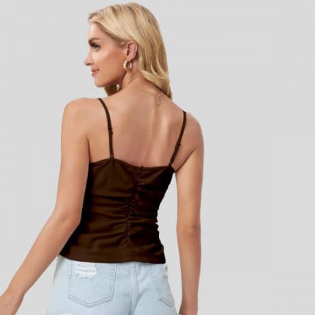 Brown Rucked Front Cami Top-RCT066
