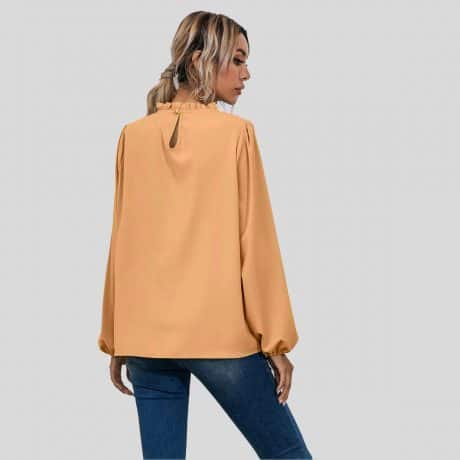 Peach Frill Neck Bishop Sleeve Blouse-RCT080