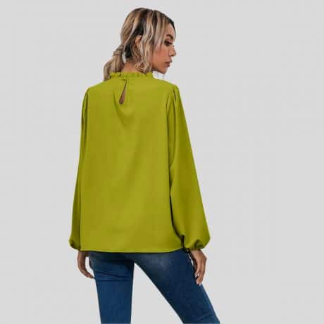 Sheen Green Frill Neck Bishop Sleeve Blouse-RCT081