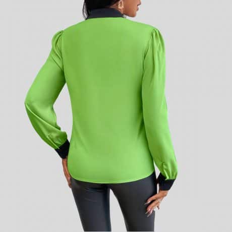 Pista Green Tall Contrast Trim Puff Sleeve Blouse-RCT088