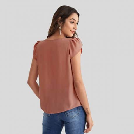 Constant Coral Petal Sleeve Fold Pleated Top-RCT094