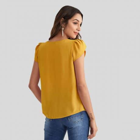 Yellow Petal Sleeve Fold Pleated Top-RCT095