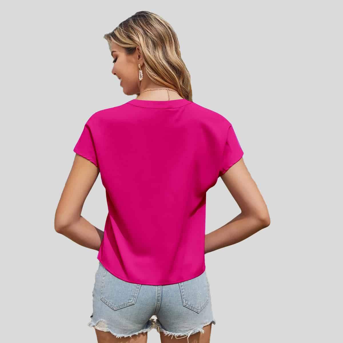 Pink Ruffle Trim Cut Out Blouse-RCT096