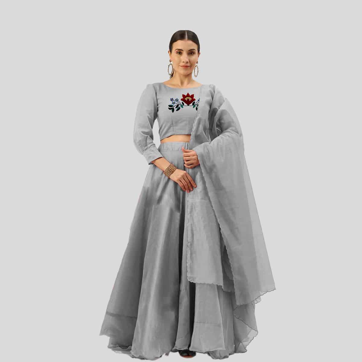 Grey Chanderi Silk Trendy Designer Lehenga Choli for Ceremonial-REL001