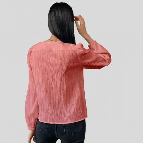 Peach Square Neck Bishop Sleeve Textured Blouse-RET089A