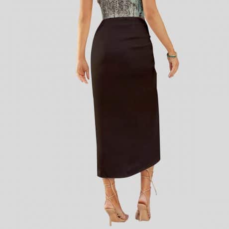 Black Drawstring Split High Solid Skirt-RKS003