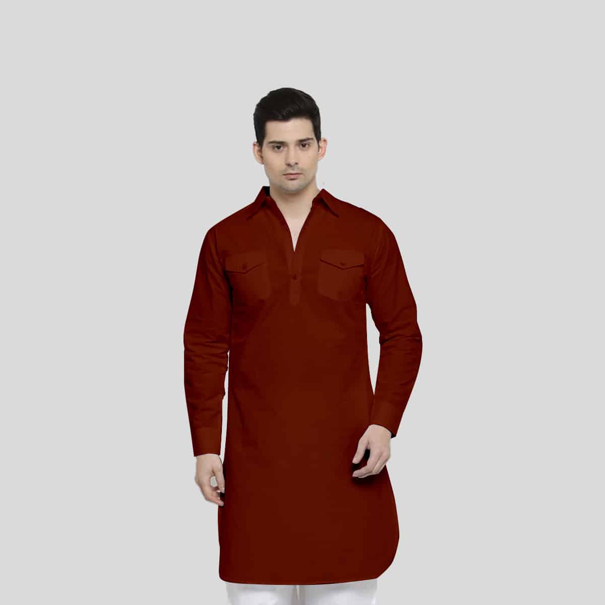 Brown Colour Cotton Pathani Kurta-RMK015