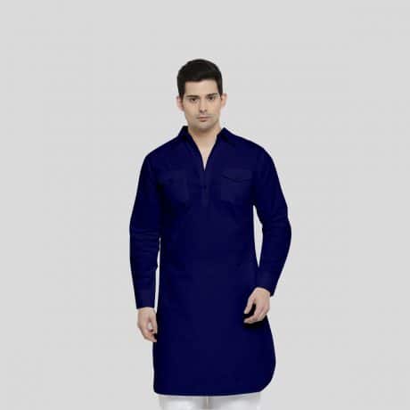Navy Blue Colour Cotton Pathani Kurta-RMK016