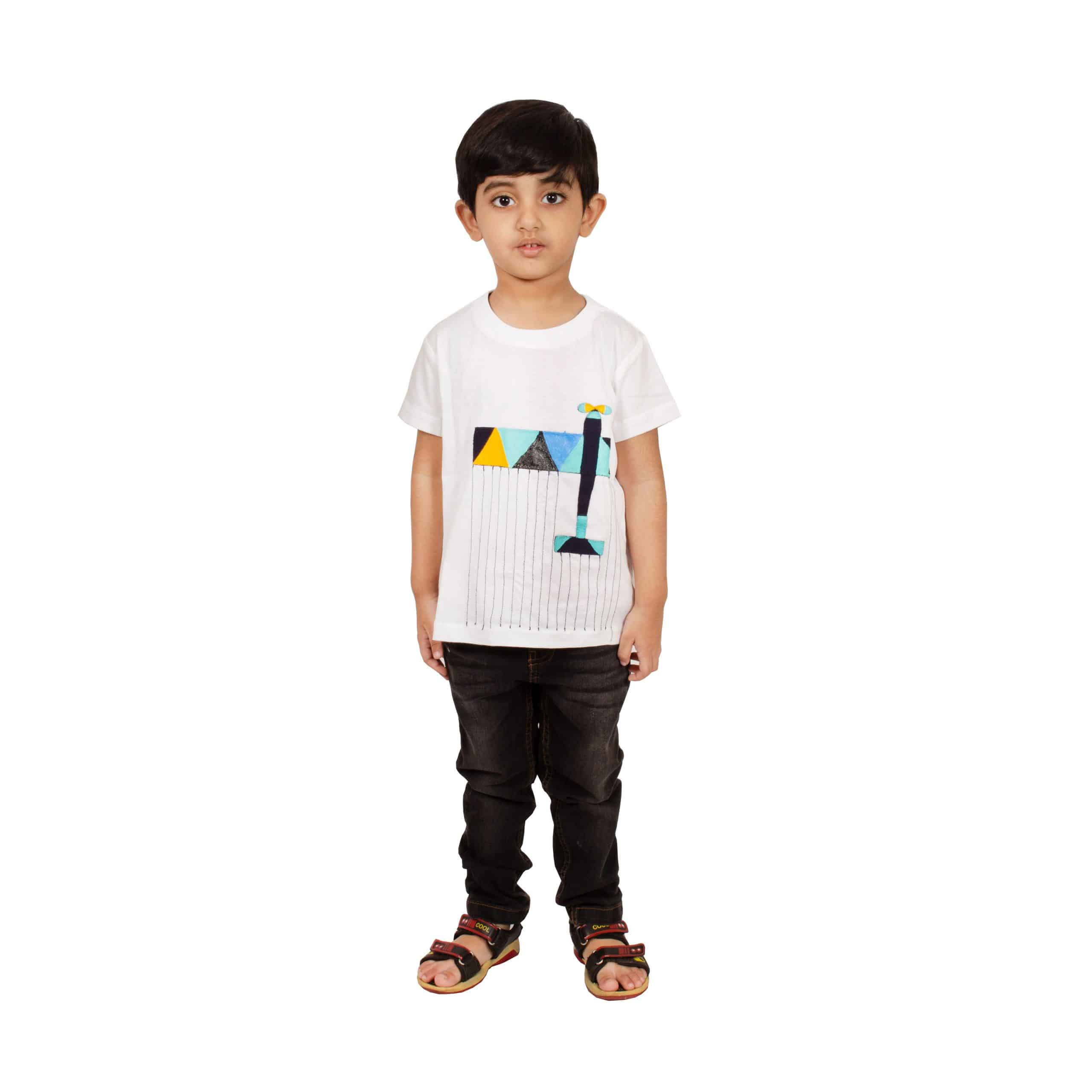 Boys Embroidered Cotton Blend T Shirt  (White, Pack of 1) - RKFC62