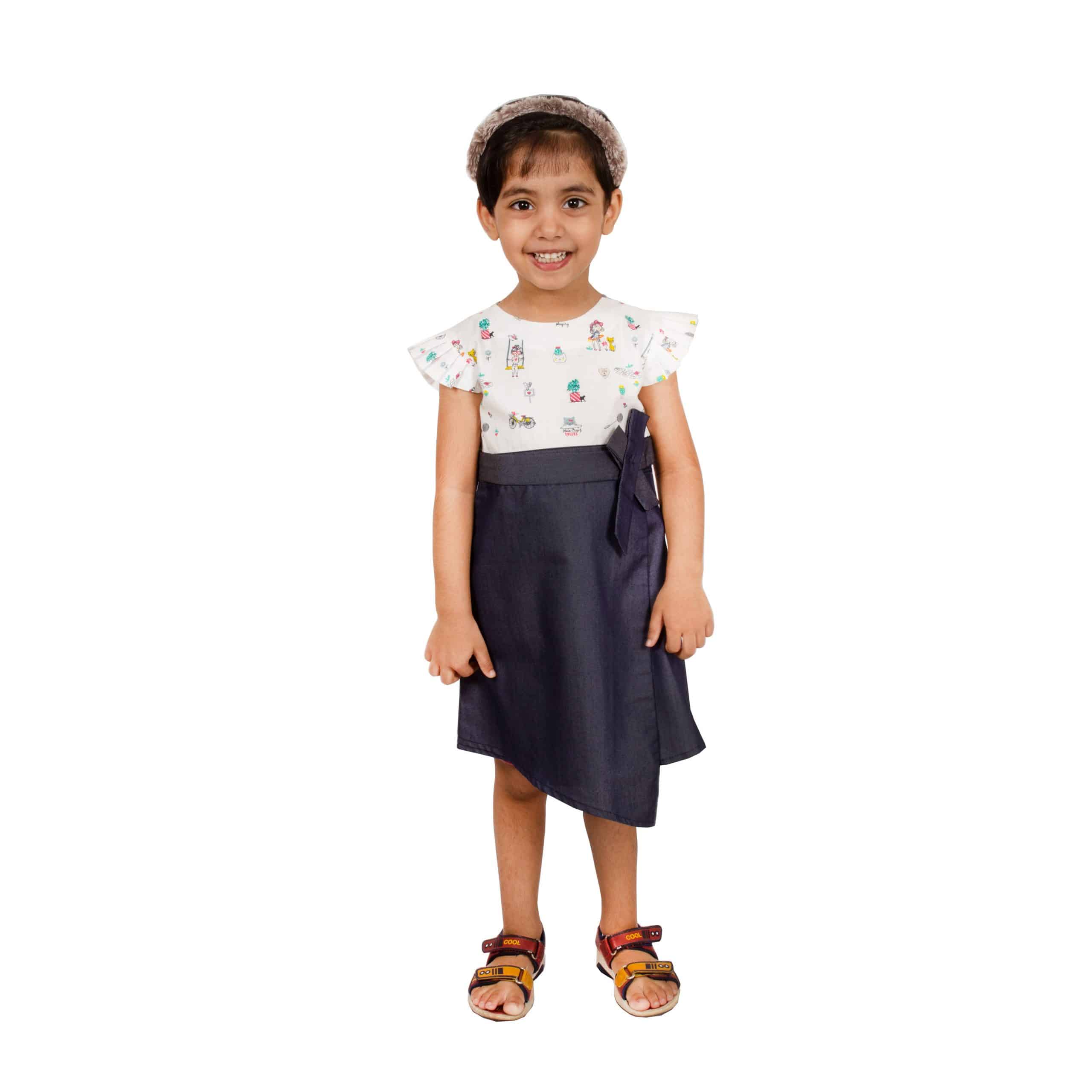 Girls Above Knee Casual Dress  (Multicolor, Short Sleeve) - RKFCW-298-3-4