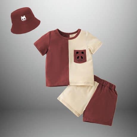 Boy’s 2 piece set a patch pocket  T-shirt and shorts with a free hat-RKFCW393