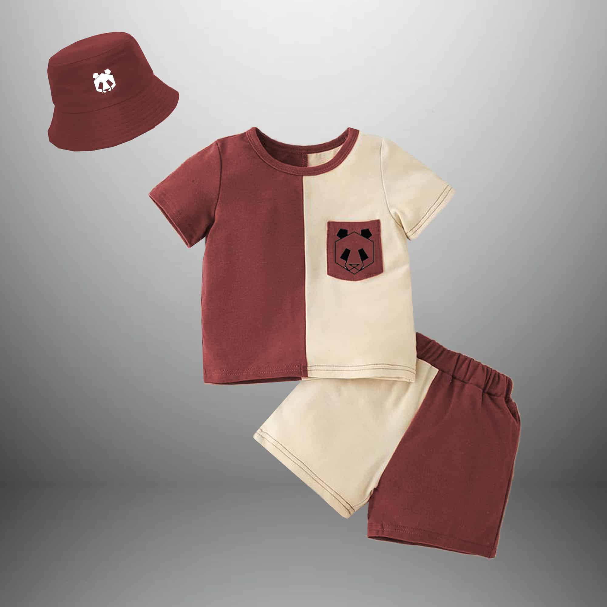Boy's 2 piece set a patch pocket  T-shirt and shorts with a free hat-RKFCW393