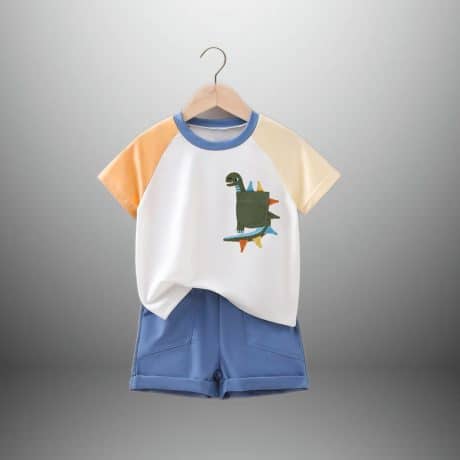 Boy’s 2 piece set applique work designed T-shirt and shorts-RKFCW392