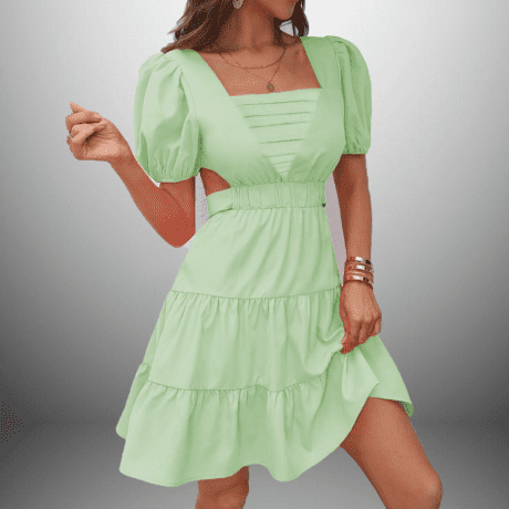 Puff Sleeves Pastel Green Dress -RCD032