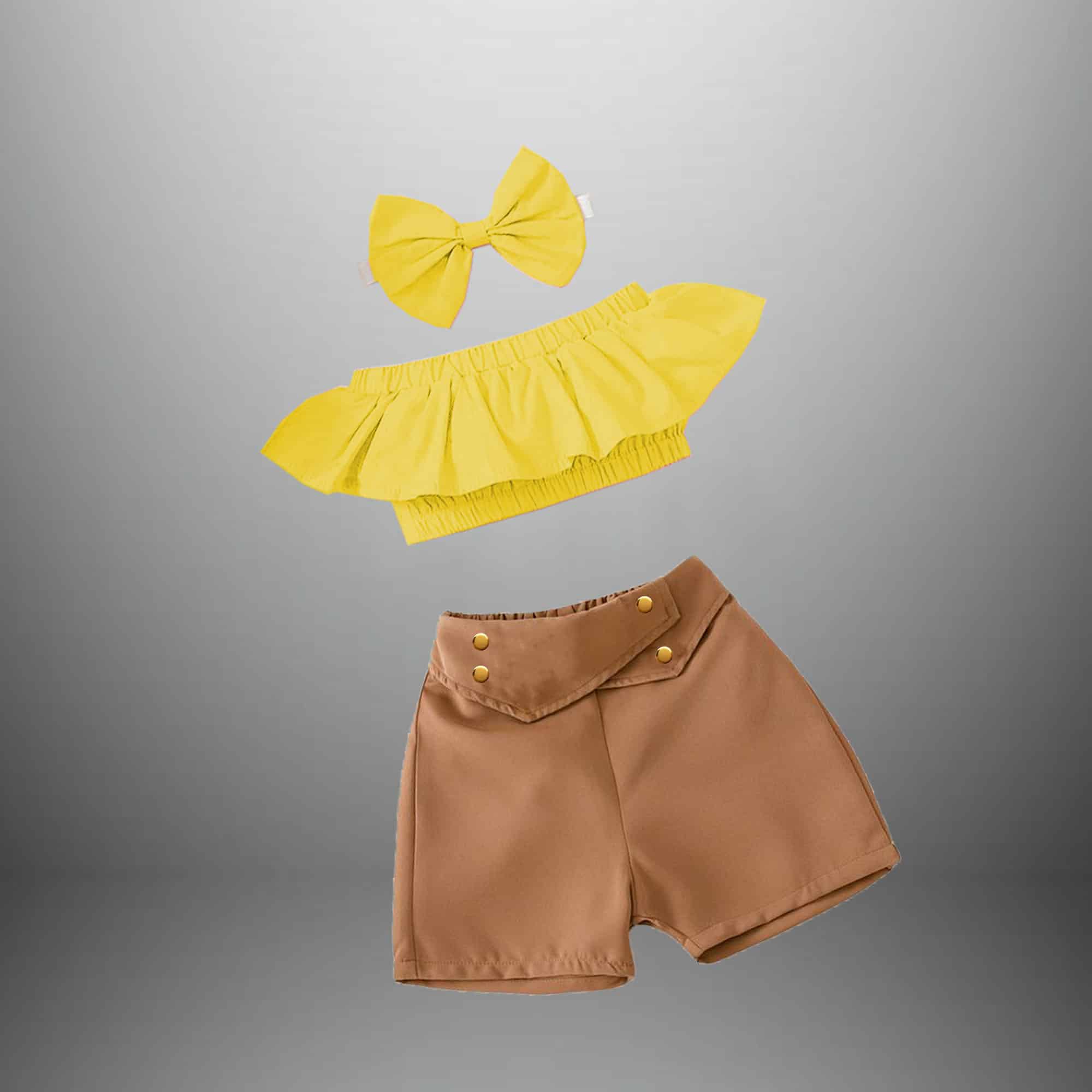 2 piece set for girls off shoulder crop top with golden button embellished short-RKFCW390