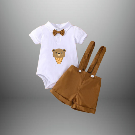 Baby boy’s 2 piece set with ice cream motif and a bow tie-RKFCTT070