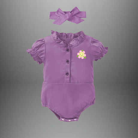 Baby girl’s purple romper with a free hairband-RKFCTT069.