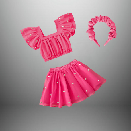 Pearl Embellished two piece set for girls with a free hairband-RKFCW395