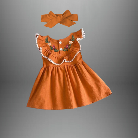 Girl’s dress with frills and a free hairband-RKFCW401