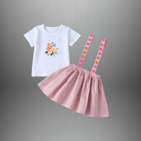 2 Piece set for girls t-shirt with a dungaree skirt-RKFCW410