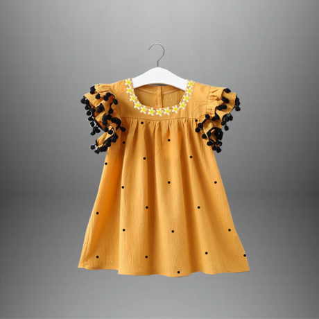 Girl’s  polka dotted dress with fluttered sleeves-RKFCW411